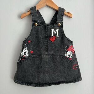 Disney Minnie & Mickey Mouse Overalls Dress Black Denim 12M Baby Girl